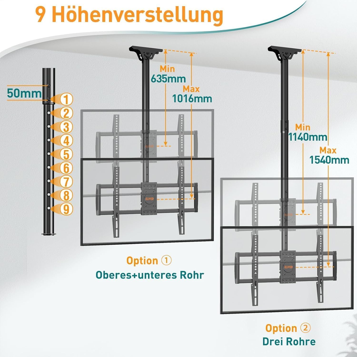 Detalle de ELIVED EV3016 Deckenhalterung 37–75 Zoll