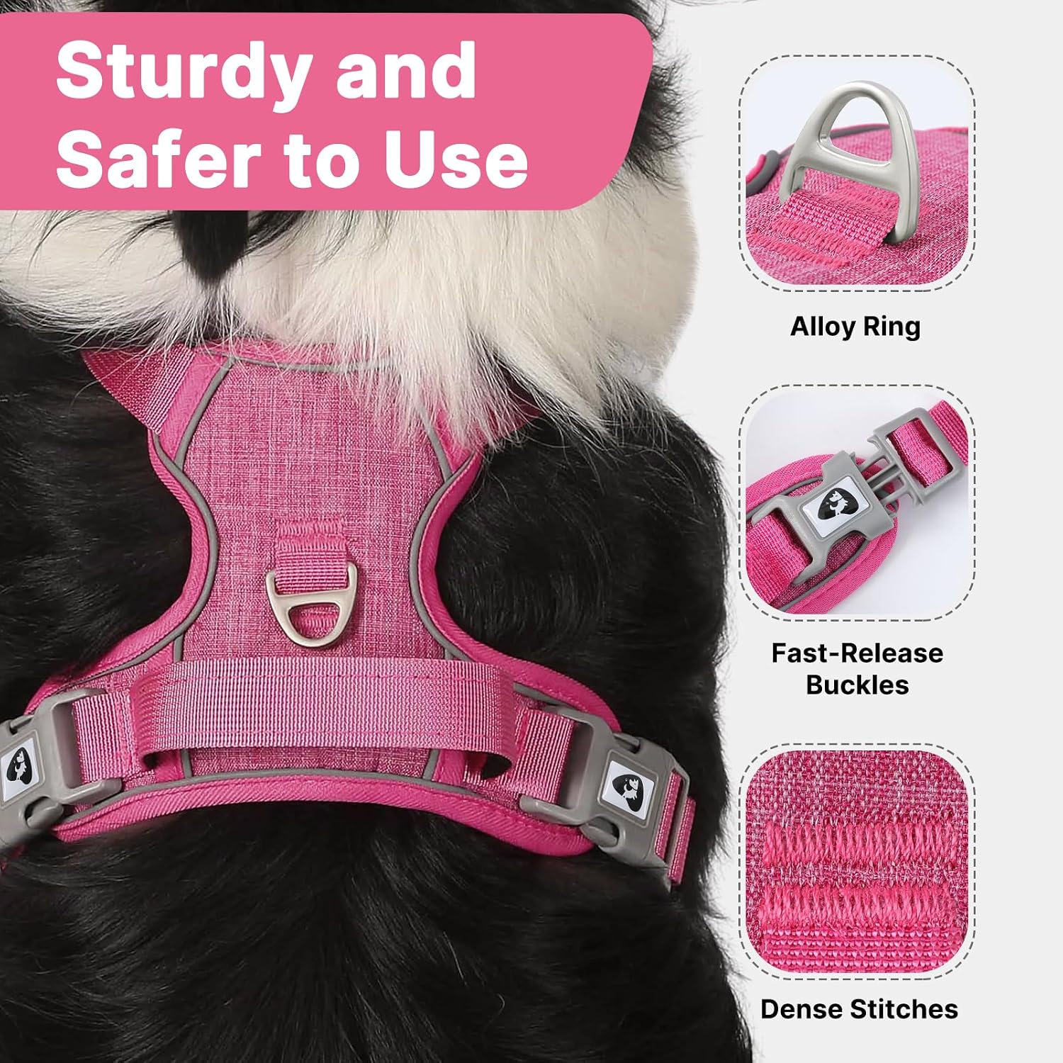 Detalle de Belababy Medium Dog Harness (Anti-Pull) with Soft Padded Handle and Reflective Strips, Rose M