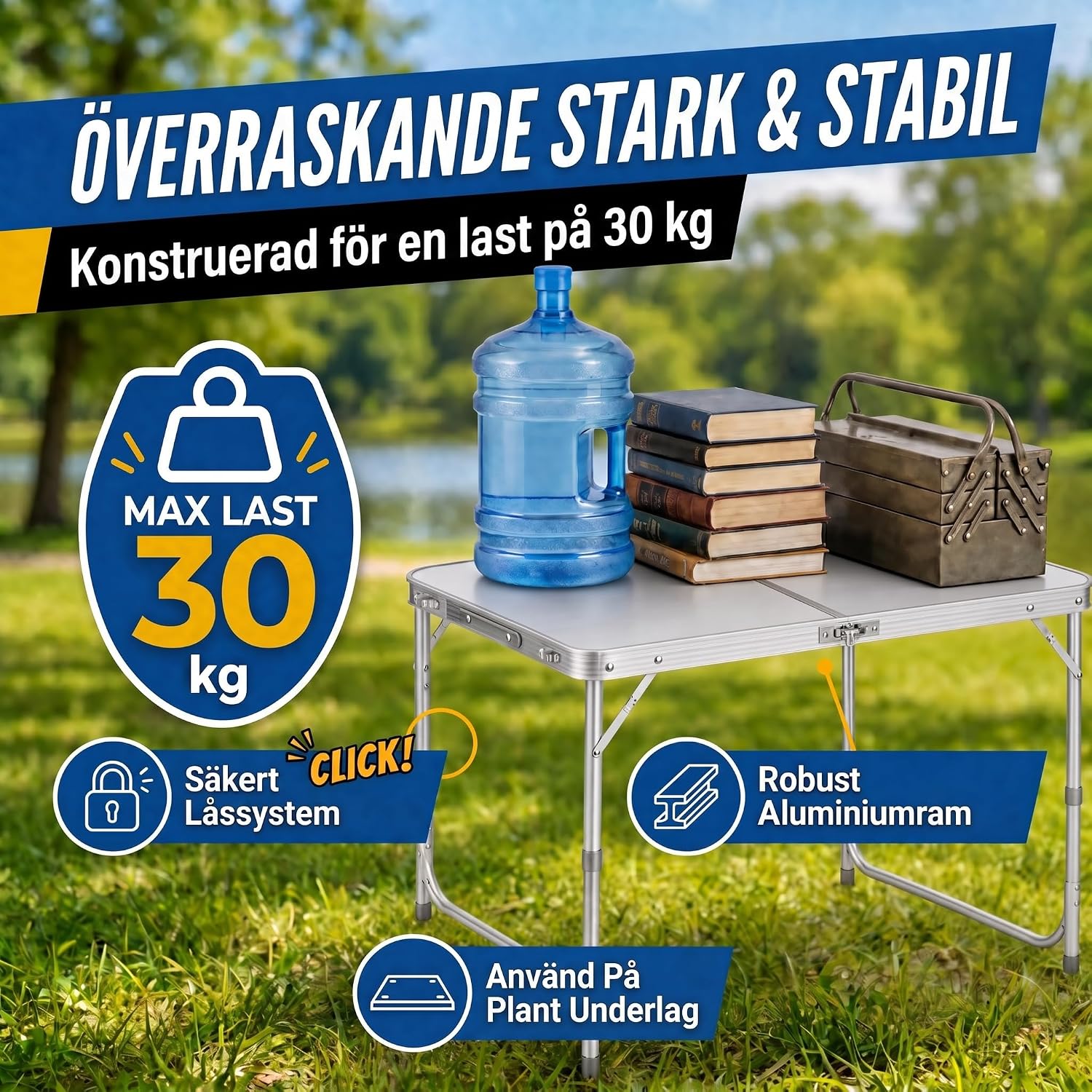 Detalle 1 de GOODS+GADGETS 3169011 campingbord 120 × 60 cm i aluminium, tre höjdlägen