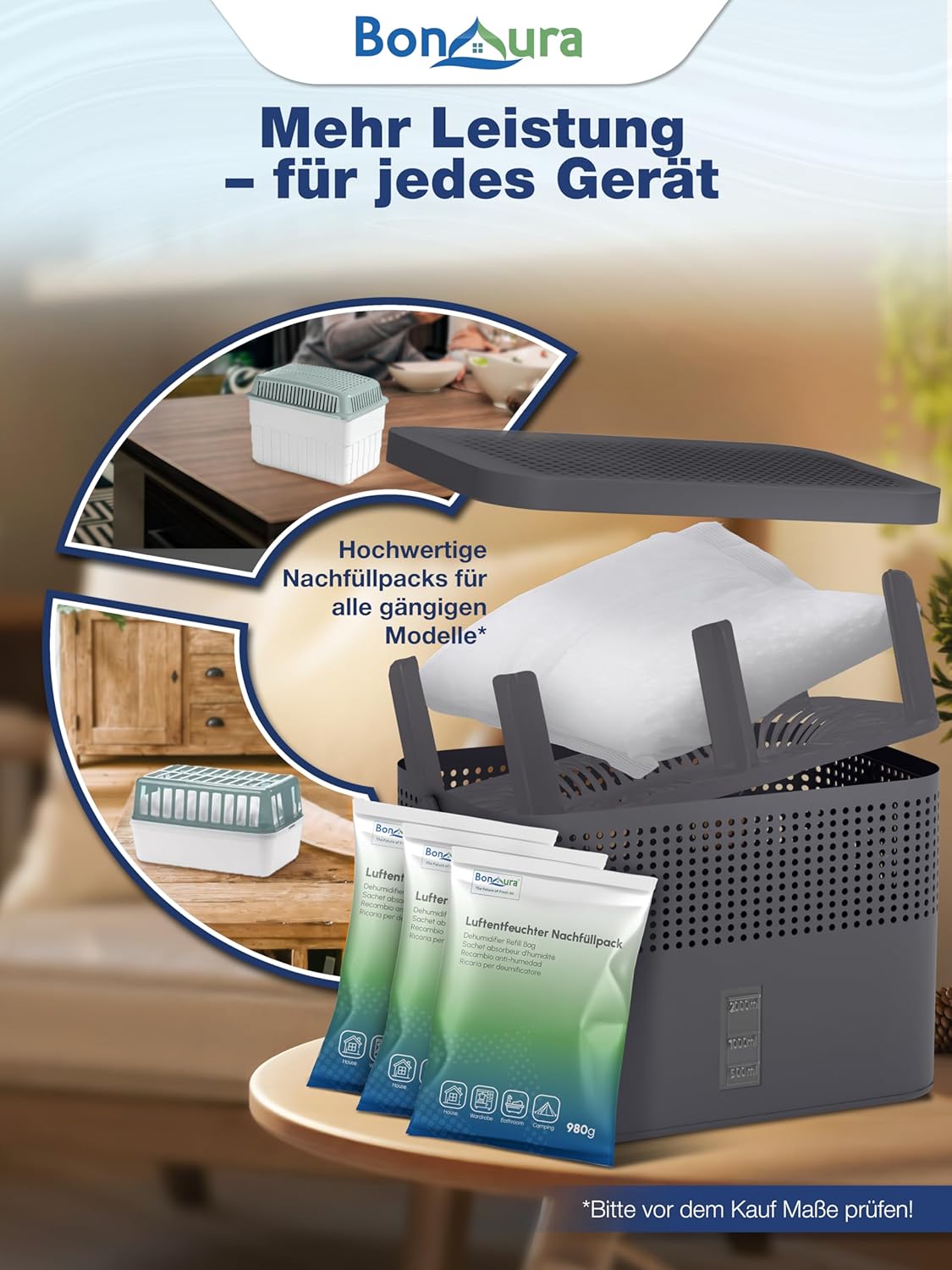 Thumbnail 5 de BonAura® Luftentfeuchter Nachfüllpack 2x 980 g (2er Set) – Granulat gegen Feuchtigkeit, Schimmelgeruch und Kondenswasser