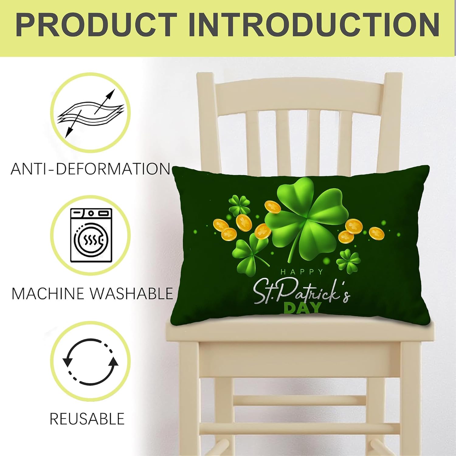 Thumbnail 3 de Shamrock Throw Pillow Cover, 12 x 20 Inch