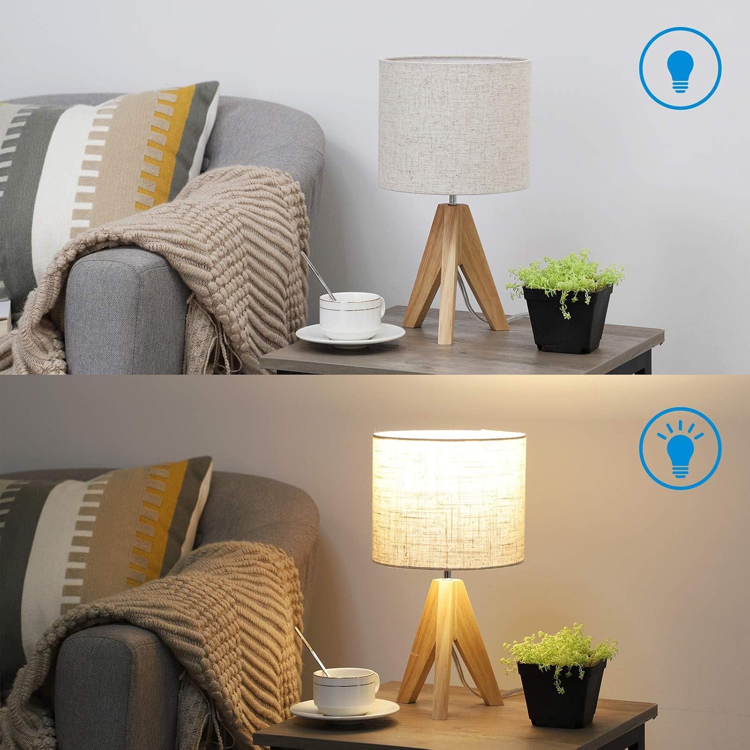 Detalle 2 de EDISHINE 36cm wood bedside table lamp with linen shade 🛋