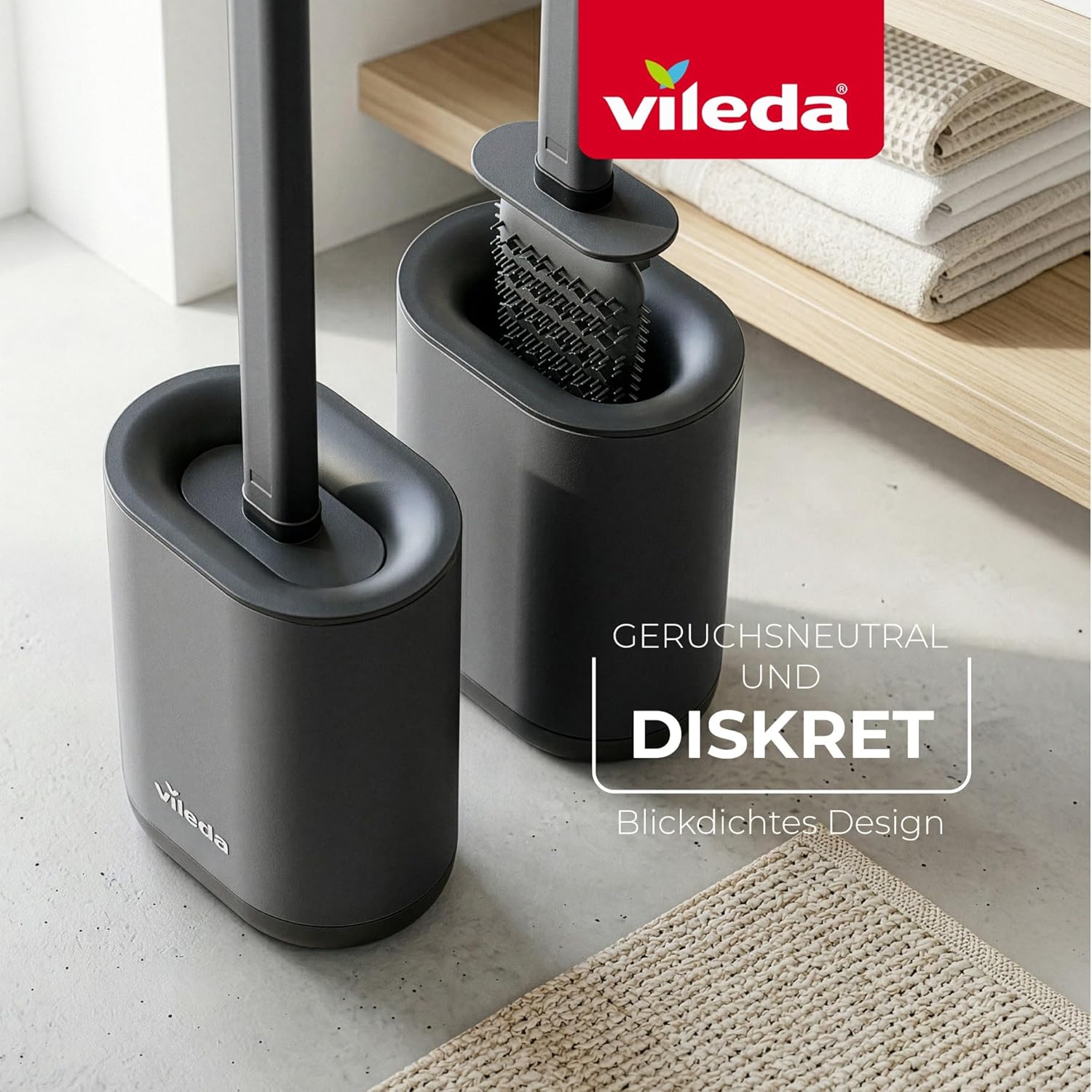 Detalle de Vileda Scopino WC in Silicone 2in1 con Porta Scopino – Testa Flessibile, Manico in Acciaio Inox Antiruggine, Grigio