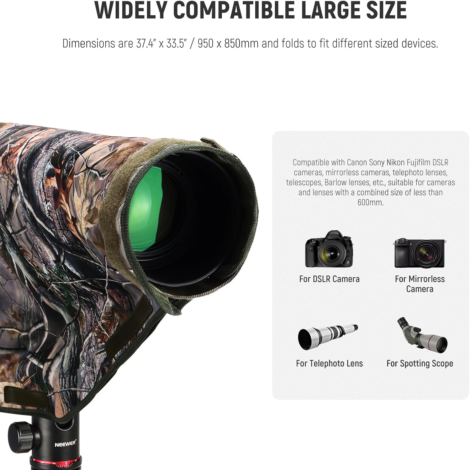 Thumbnail 1 de NEEWER Kamera-Regenschutz Regenhülle L (bis 400 mm) mit doppelseitigem Camouflage-Design für DSLR & Objektive
