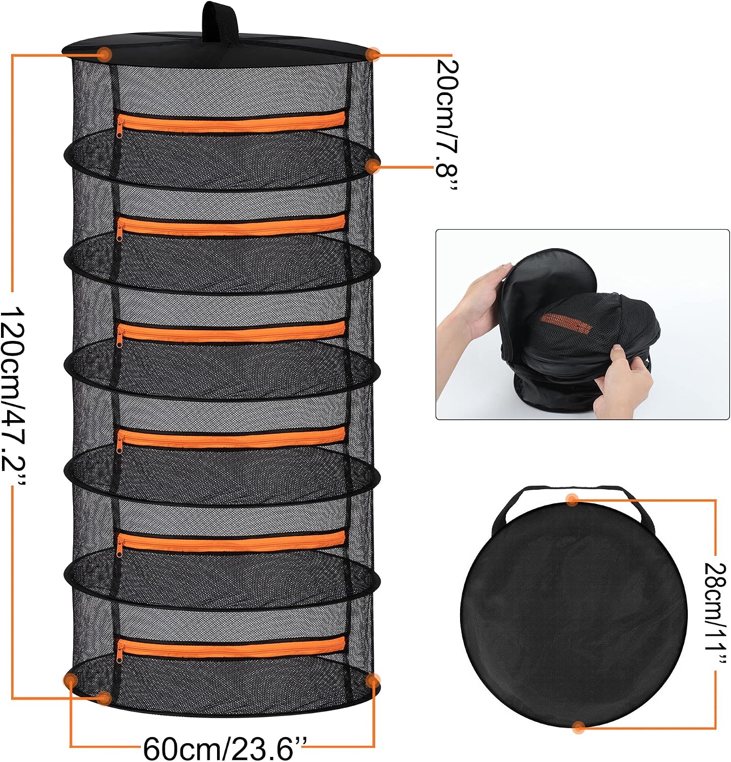 Detalle 2 de Desy & Feeci 6layer 6-Tier Herb Drying Rack with Mesh and Orange Zippers