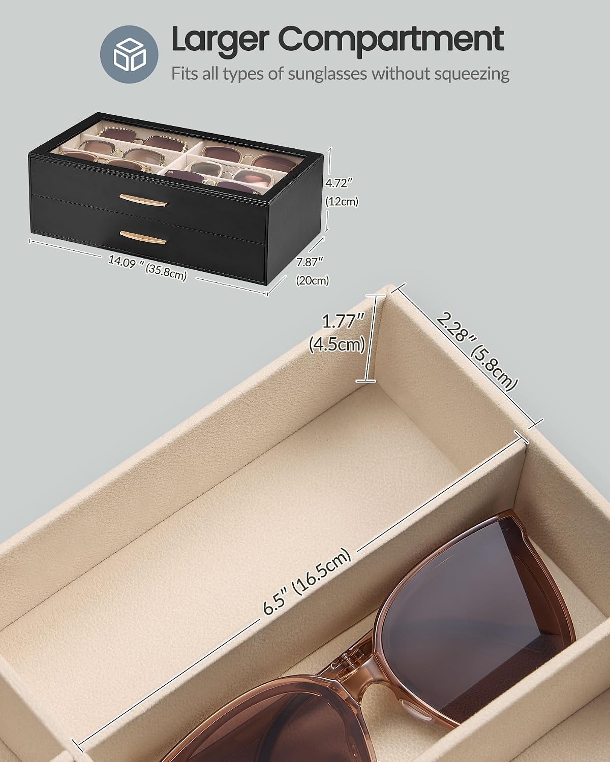 Detalle de Lolalet Women’s Sunglasses Box Organizer – Eyewear Display Holder with Drawer