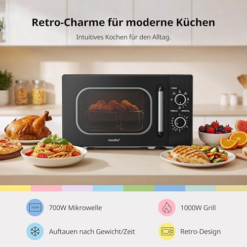 Detalle de COMFEE CMO-MG202NC(BK) Mikrowelle mit Grill – kompakt, 20 L, 700 W Mikrowelle / 1000 W Grill, Schwarz