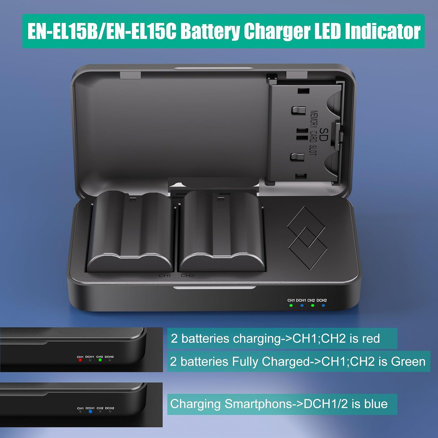Thumbnail 6 de JYJZPB EN-EL15C Battery & Dual Charger Case (2-pack, 2280mAh) for Nikon Z & D cameras
