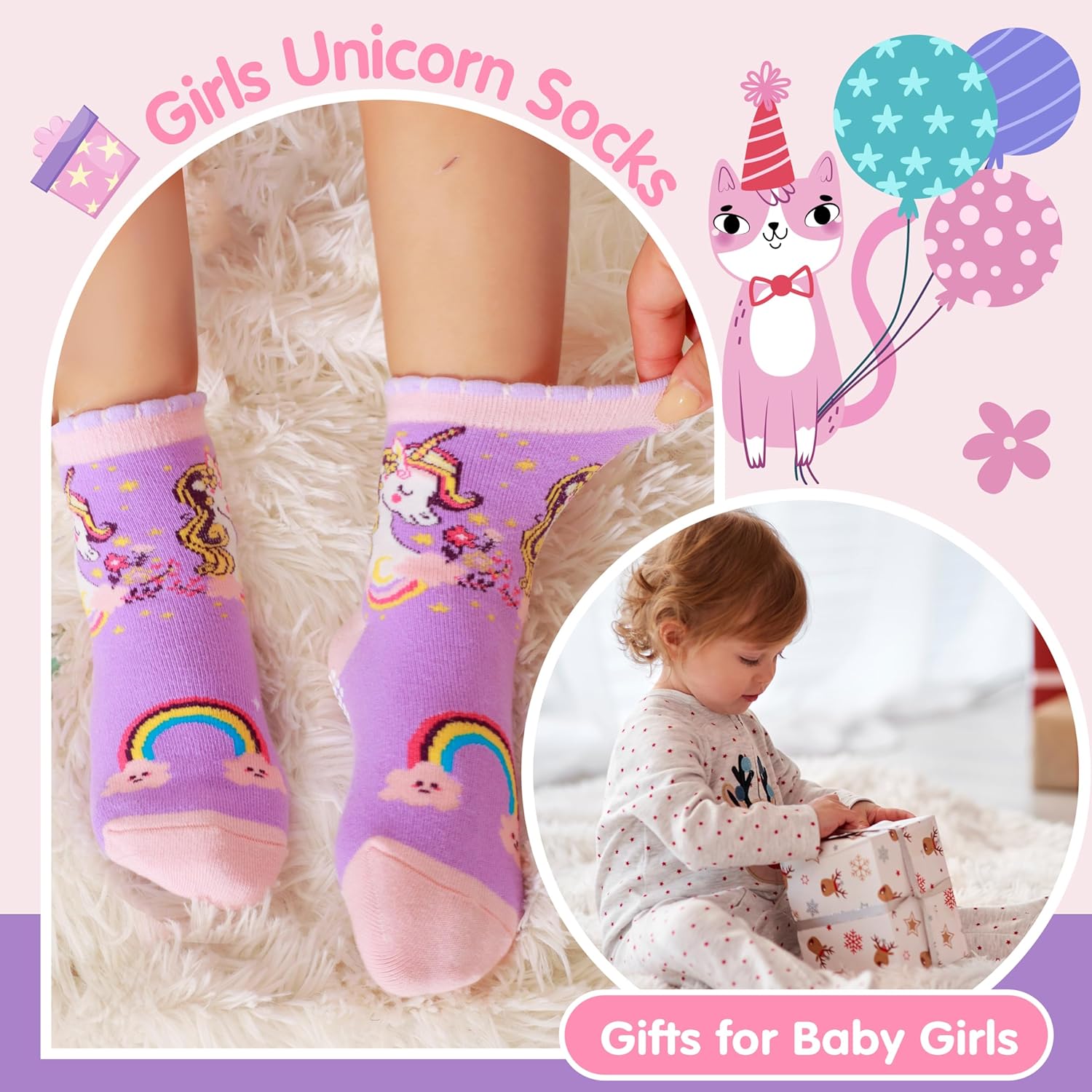 Thumbnail 5 de Welwoos 12 Pairs Baby Girls' Non-Slip Grip Socks with Cartoon Animal Patterns