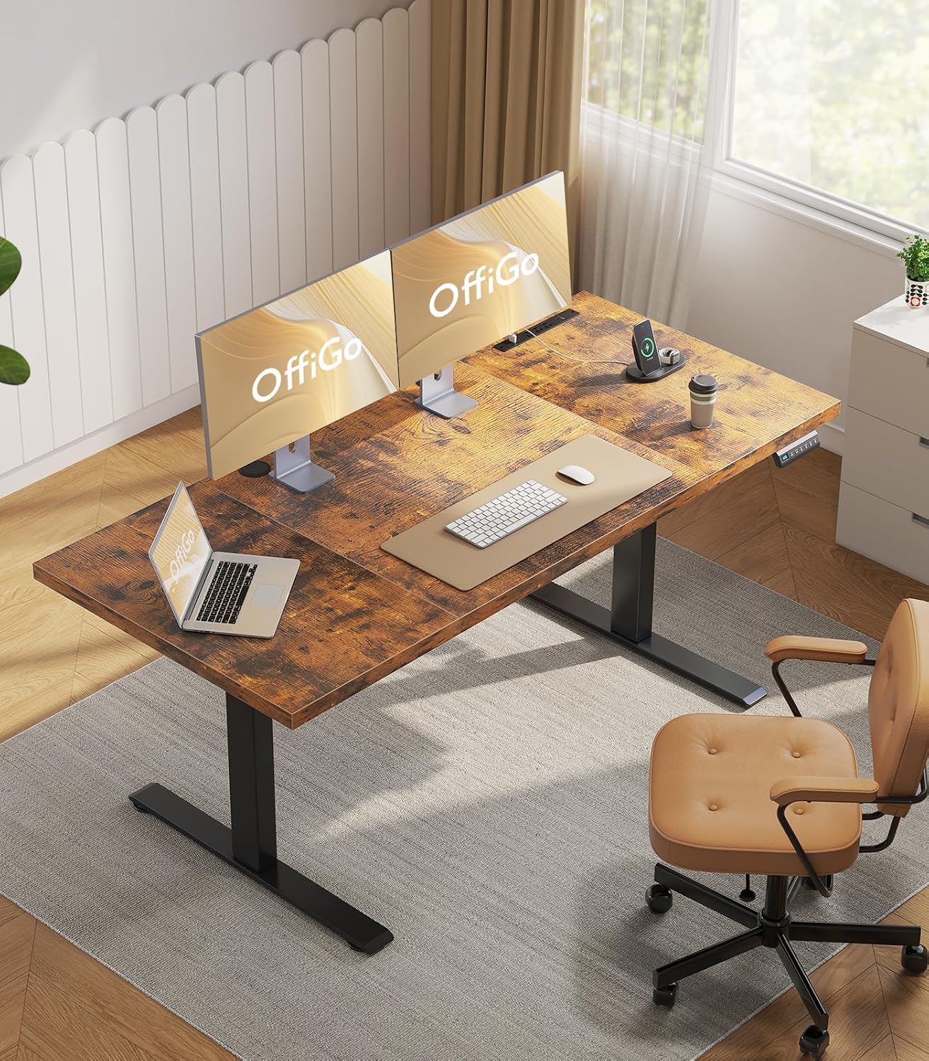 Detalle 2 de OffiGo 71-Inch Executive Electric Standing Desk, Rustic Brown, 3 Presets