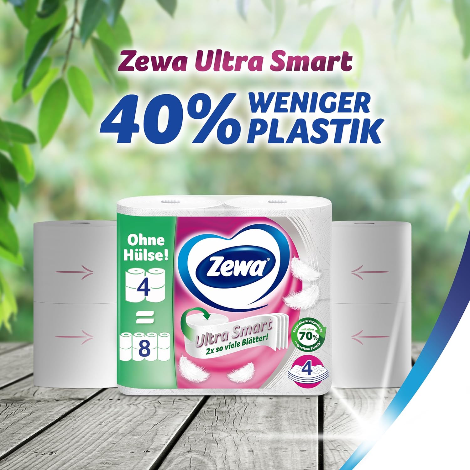 Detalle de Zewa Ultra Smart Großpackung Toilettenpapier – 36 Rollen, 4-lagig, hülsenlos, hell