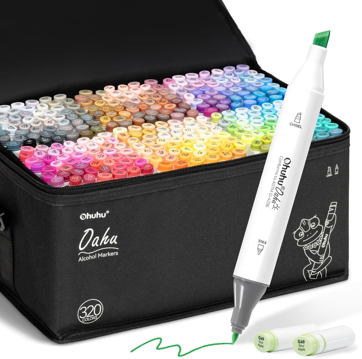Ohuhu Alcohol Markers 320-Colour Set with Chisel & Fine Dual Tips (Refillable)