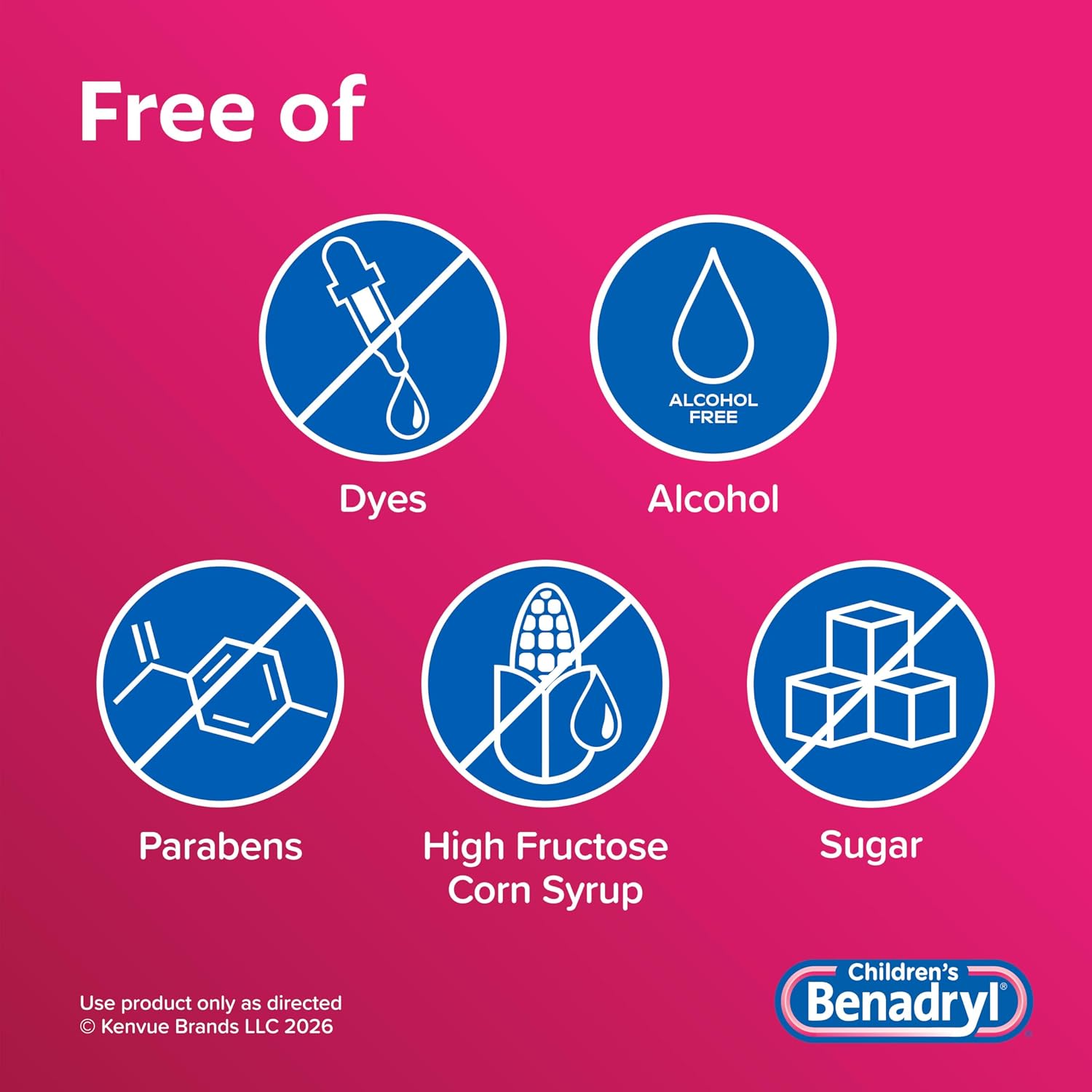 Detalle de Children's Benadryl Liquid Medicine (4 fl oz) – Dye-Free Allergy Relief for Kids