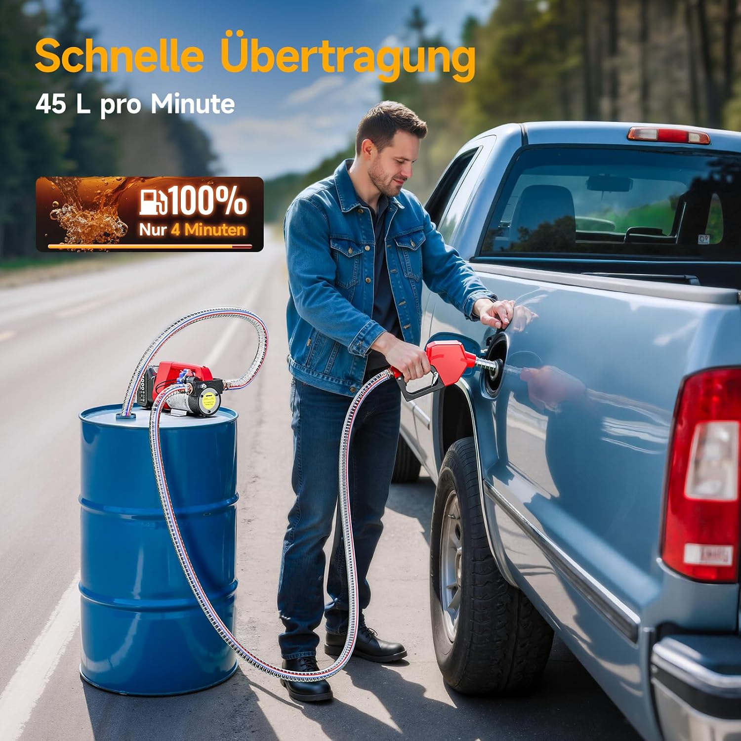 Detalle de Taskstar Dieselpumpe Akku 45 L/min – 21V Kraftstoffpumpe Set mit 2x4Ah Akku, tragbar, Auto-Stopp