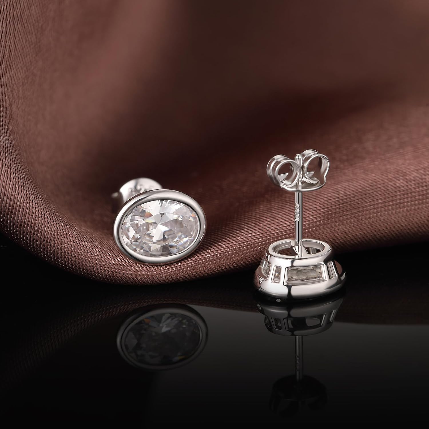 Detalle de 18K Weißgold überzogen Silbers Ohrstecker mit Zirkonia (5–7 mm) – Herren & Damen