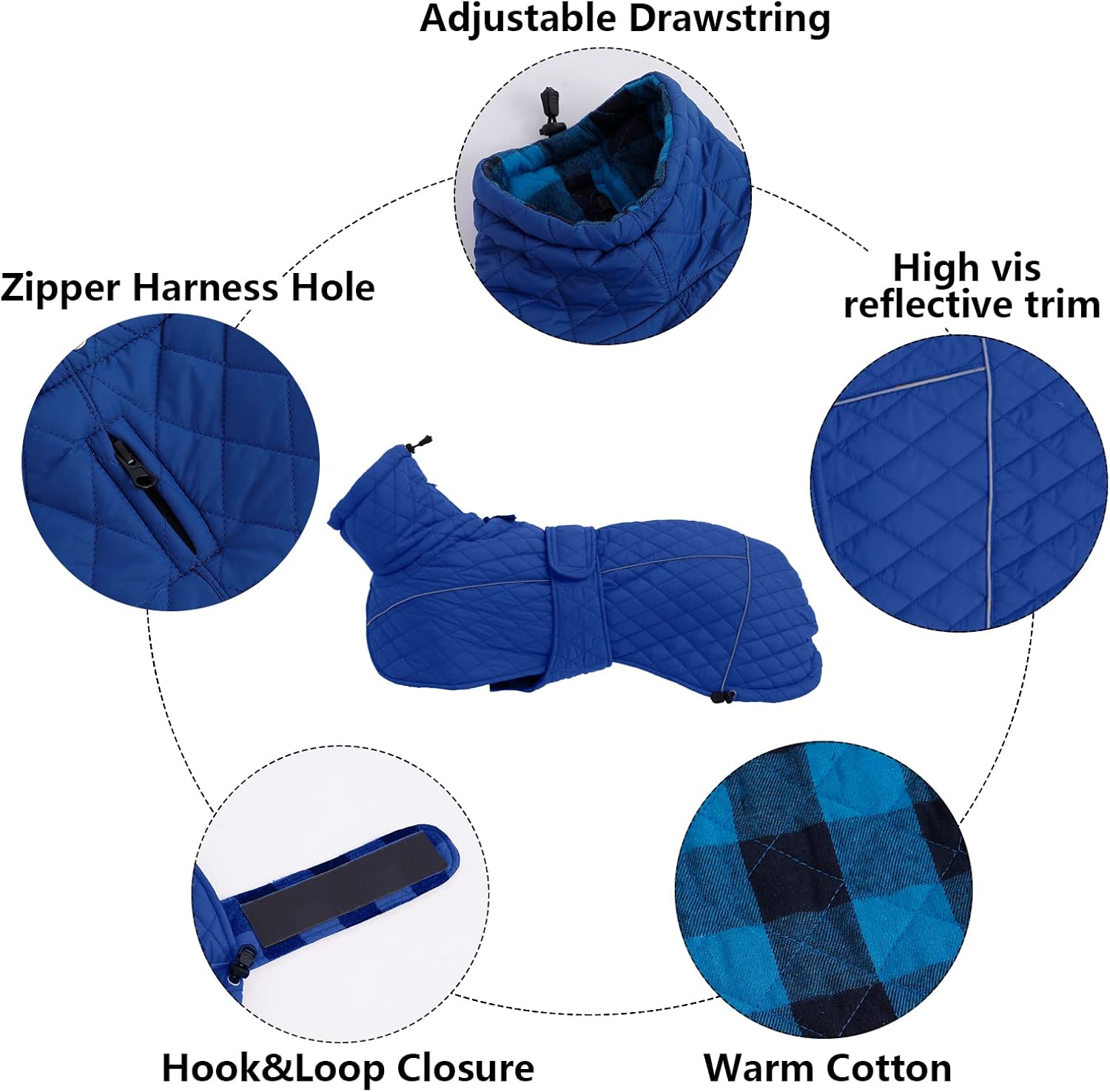 Thumbnail 2 de Morezi Greyhound Lurcher Winter Coat (Navy) with harness hole and water-resistant protection – Small