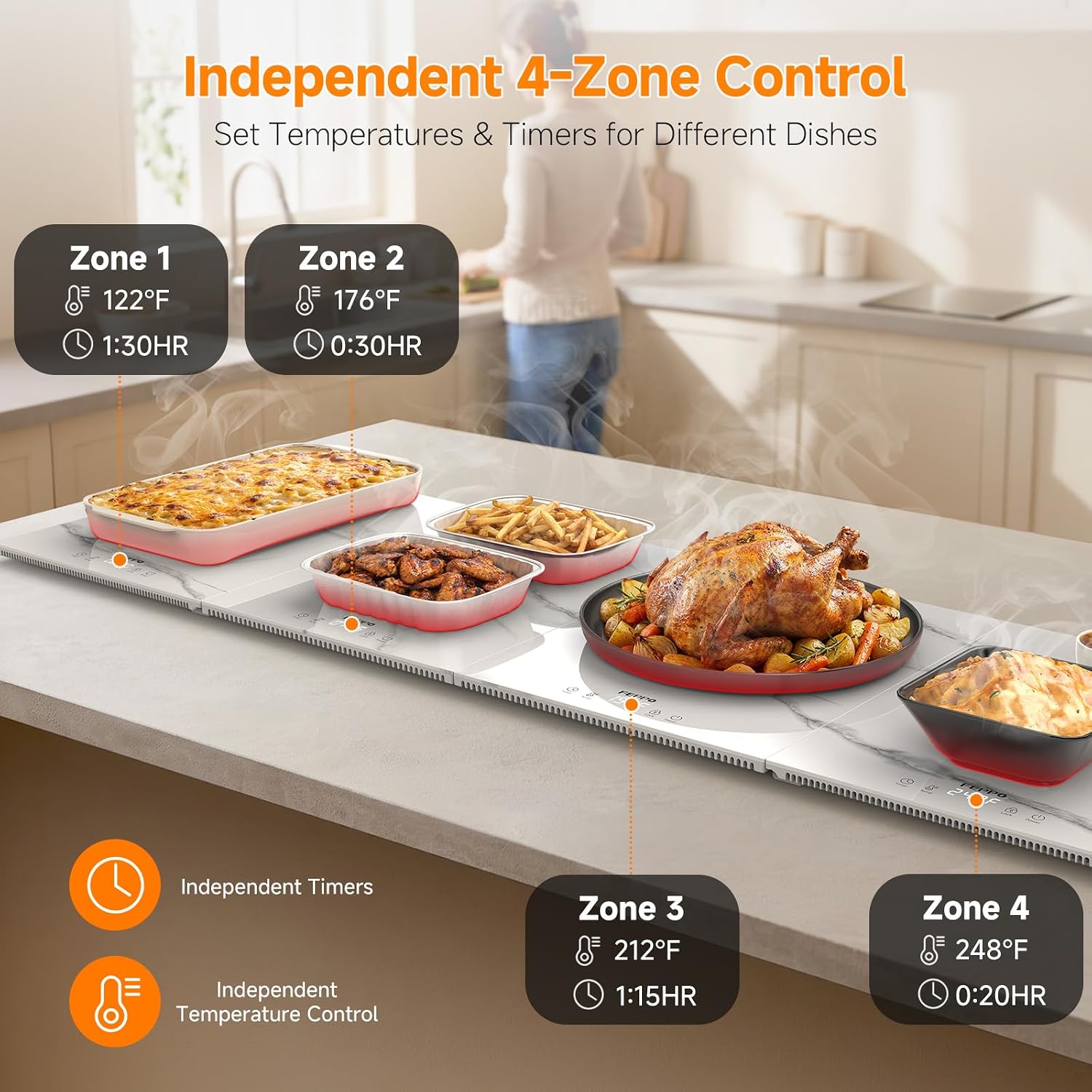 Detalle de FEPPO HF-PJ03-4 Electric Warming Tray, 47" x 15" Modular Glass