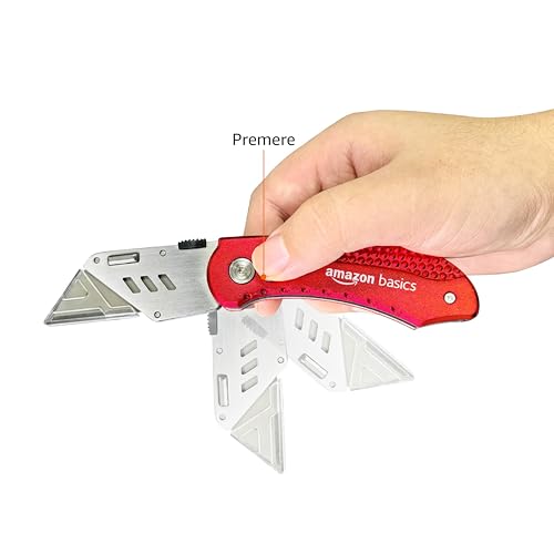 Detalle 2 de Amazon Basics Taglierino pieghevole e resistente con corpo in alluminio – rosso