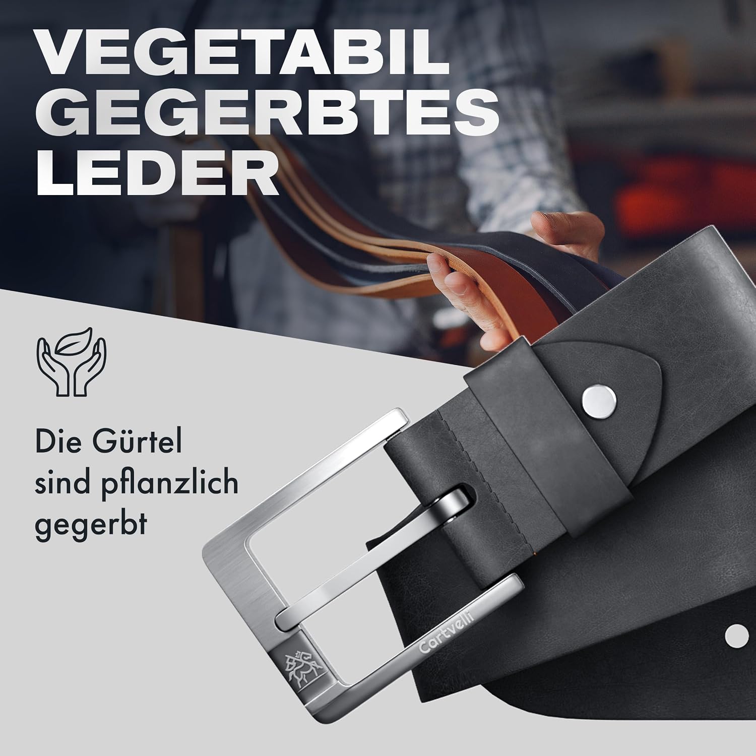 Detalle 2 de Cartvelli Premium Ledergürtel Herren 40 mm – Made in Germany, Geschenkbox, Vollleder