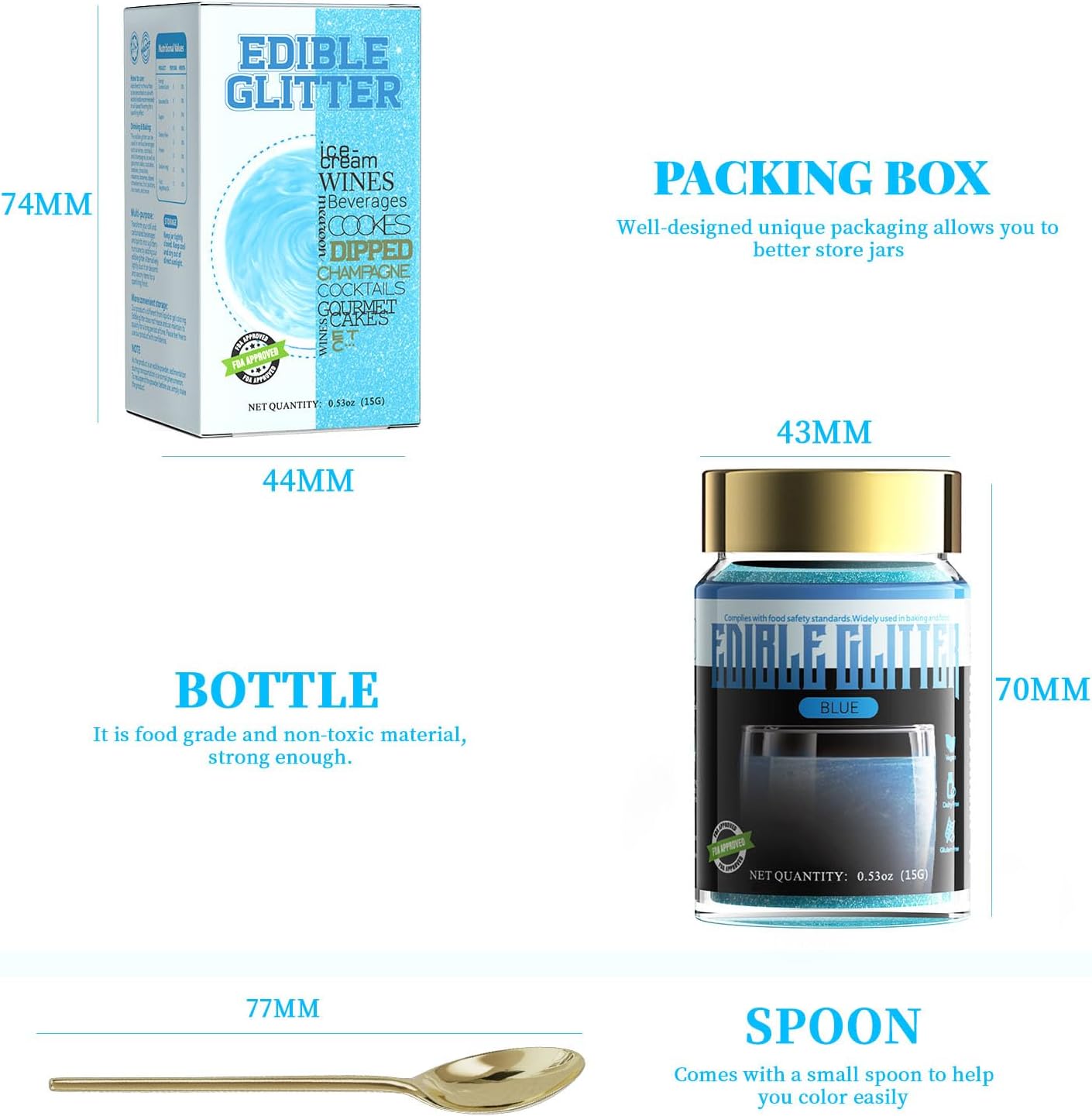 Detalle de Paillette Alimentaire Bleu 15 g – paillettes comestibles pour gâteaux, macarons, boissons (100% comestibles, vegan)
