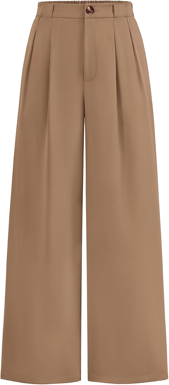 Detalle de KIRUNDO Wide Leg Dress Pants for Women: High-Waisted Palazzo Trousers for Work & Beyond