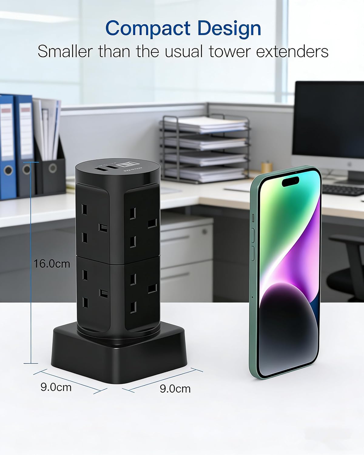 Thumbnail 3 de 3M Tower Extension Lead with USB Slots (8-Way) - 13A 3250W with Built-in USB-C & USB-A Ports