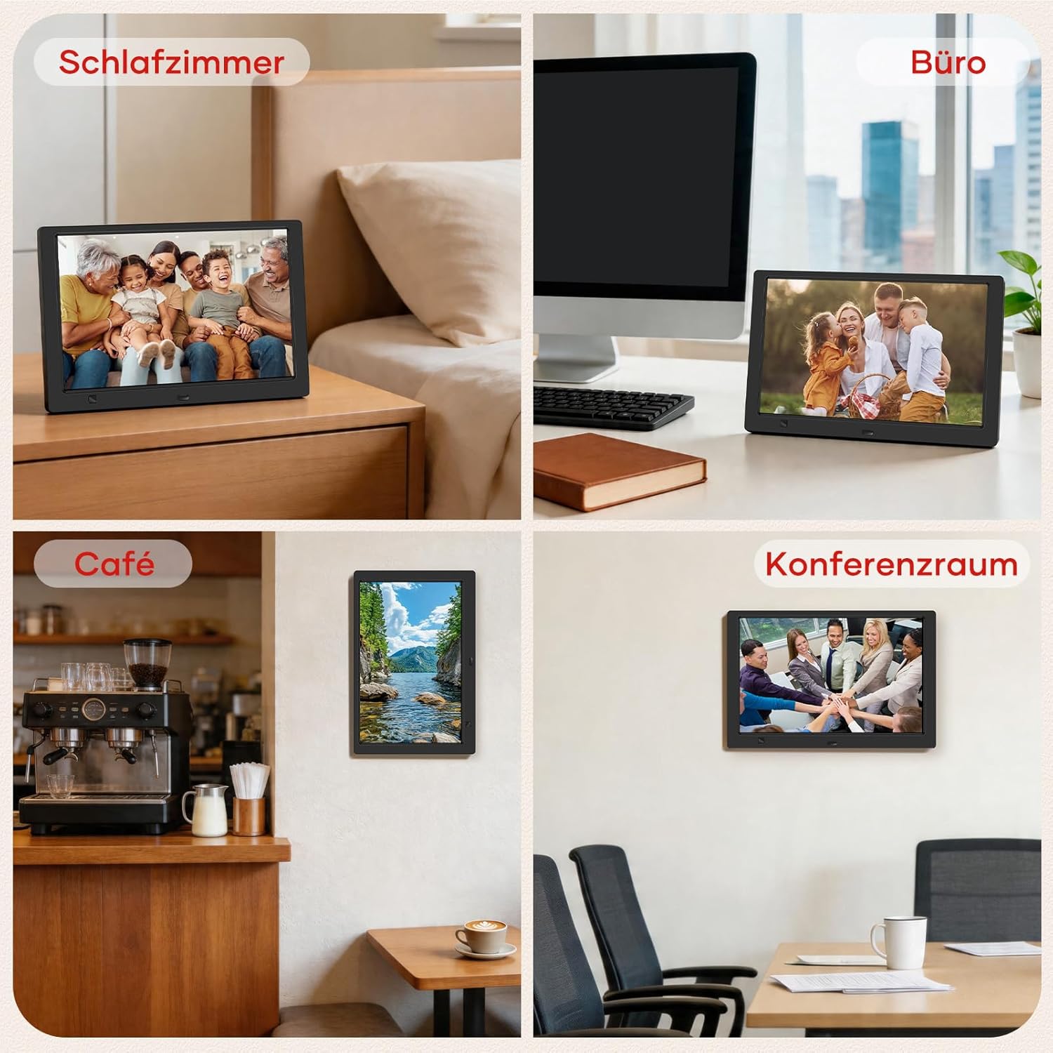 Detalle de Digitaler Bilderrahmen ohne WLAN 10,1 Zoll IPS – 32 GB USB-Stick, Bewegungssensor & Wandmontage