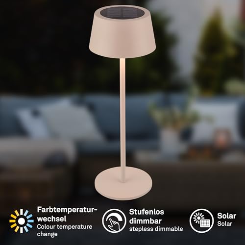 Detalle de BRILONER Lámpara de mesa LED sin cable IP44 con pantalla táctil y CCT — beige