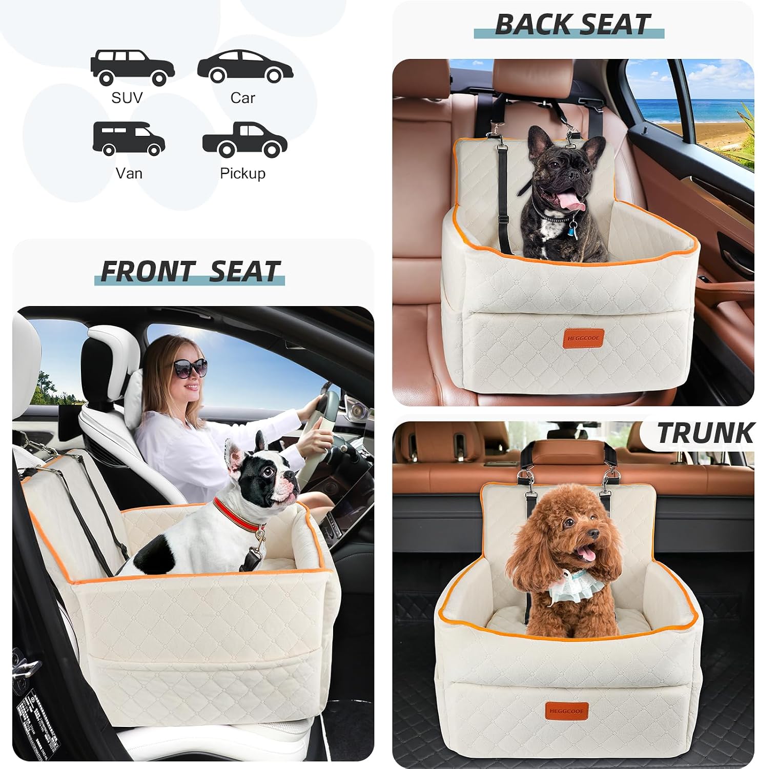 Detalle de HEGGCOOE Small Dog Car Seat with Memory Foam — 6-Inch Elevation, Up to 35 lbs