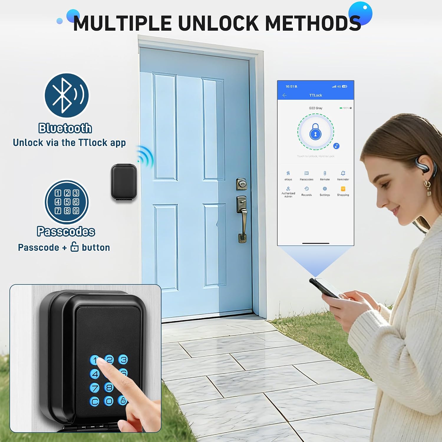 Detalle de ENONEO TTlock Smart Lock Box: slimme sleutelkluis voor buiten, IP65 en Bluetooth