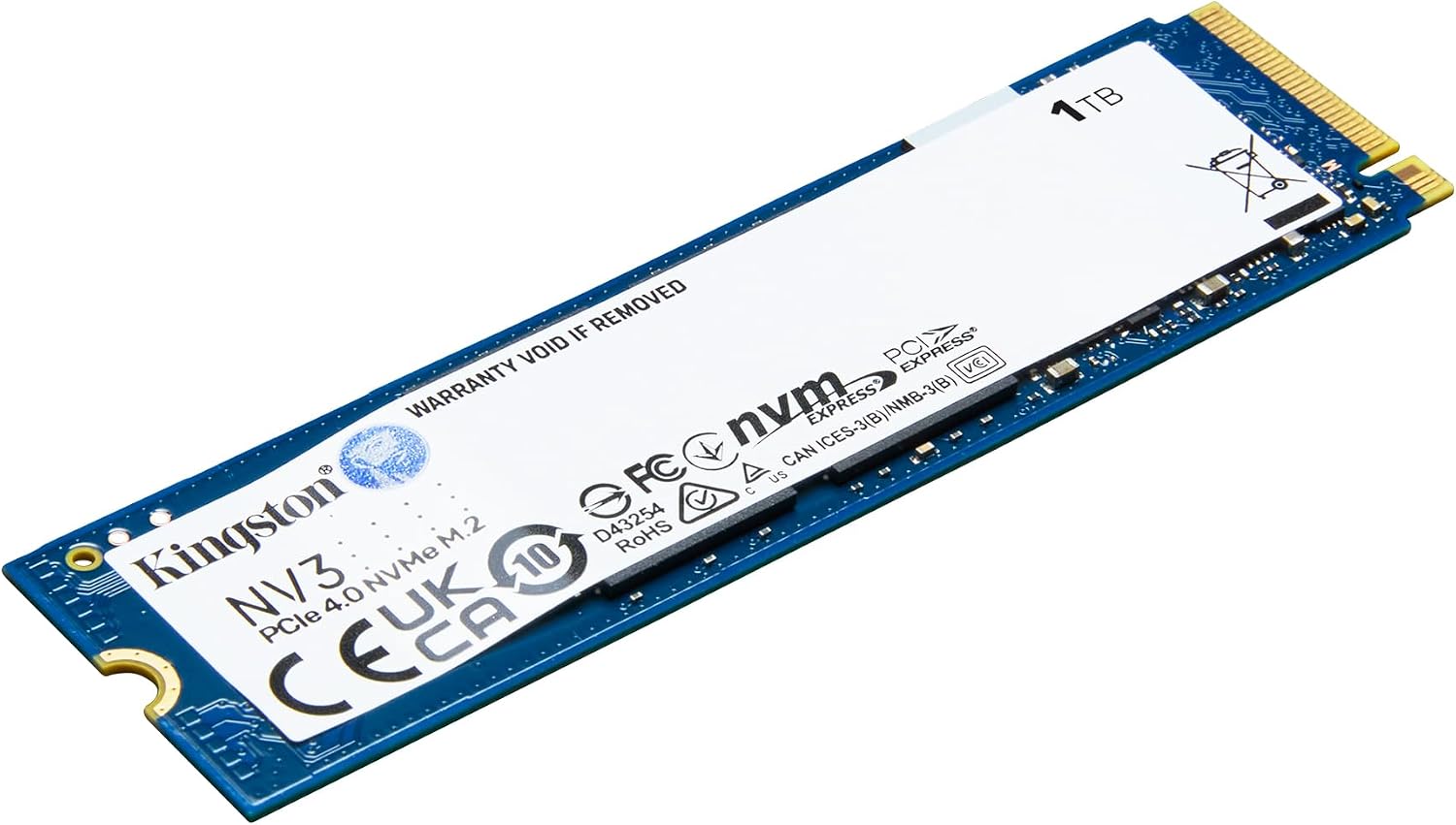 Detalle de Kingston NV3 1TB M.2 NVMe SSD (Gen4) — PCIe 4.0 speeds up to 6000 MB/s for fast upgrades