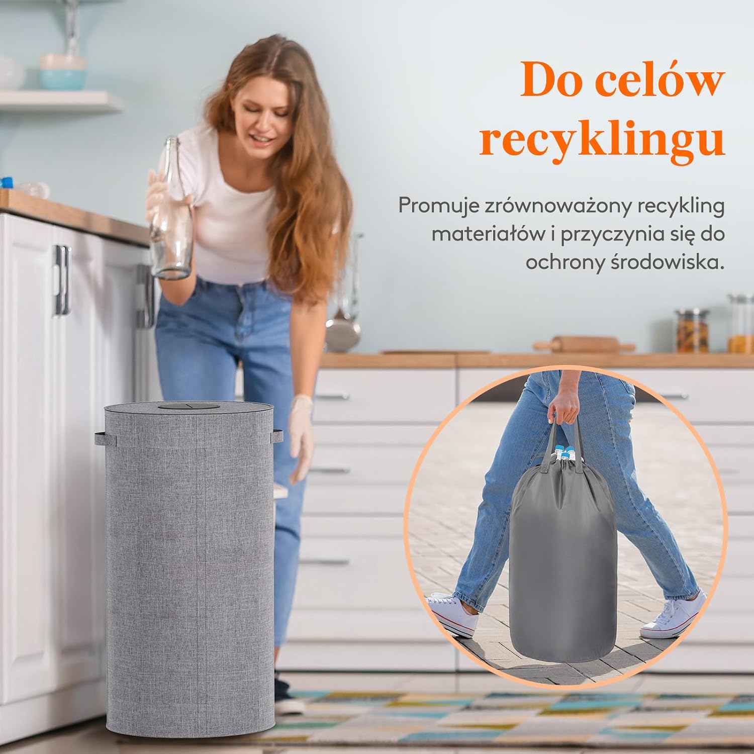 Detalle de Lifewit LH24232.02FG.V1.M01 – okrągły kosz 100 l z pokrywą i workiem