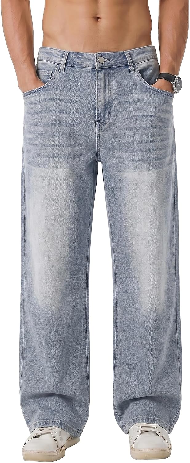 Detalle de JMIERR Jeans Herren Baggy – Baumwolle, Weite, Loose Fit, Vintage Style