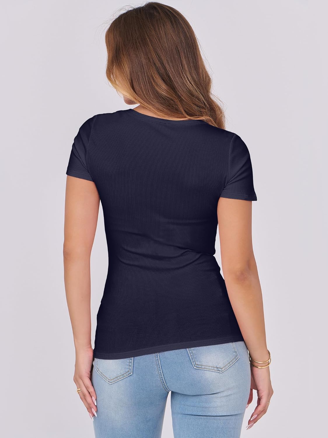 Thumbnail 5 de ANRABESS Women’s Ribbed Scoop Neck Slim Fit Basic Tee (Short Sleeve)