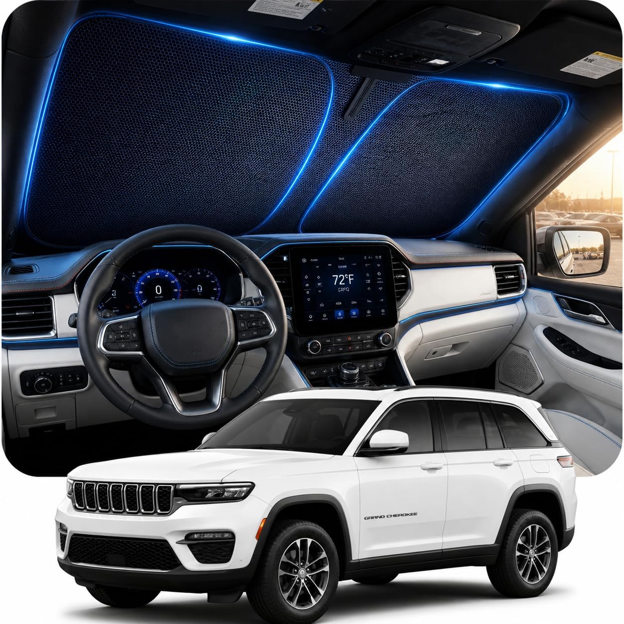 Detalle de DooGooCoo Windshield Sun Shade for Jeep Grand Cherokee (2011-2026) – 2026 Upgraded Ice-Crystal Cooling
