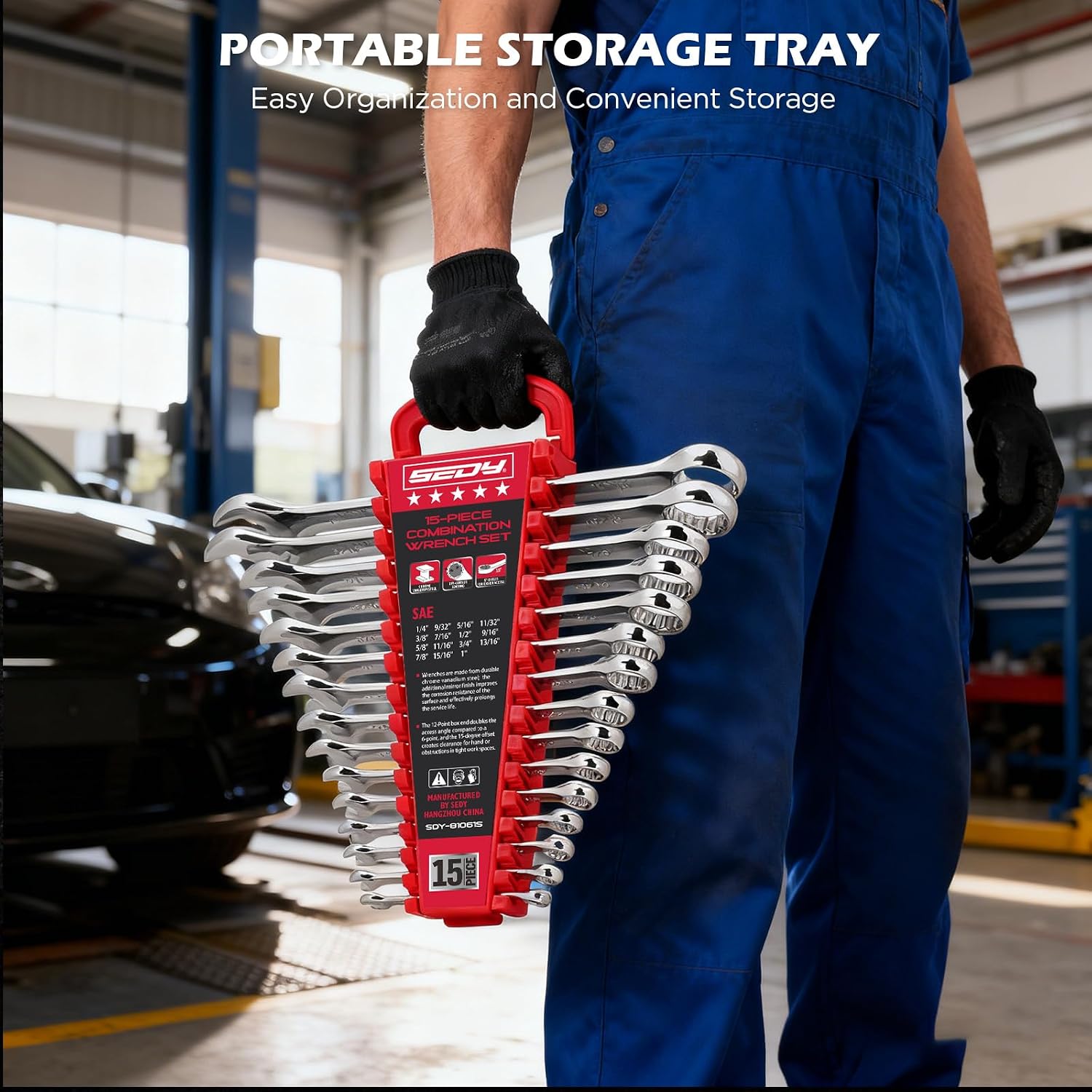 Detalle 2 de 15-Piece SAE Combination Wrench Set (1/4''–1''), 12-Point Open & Box End with Organizer