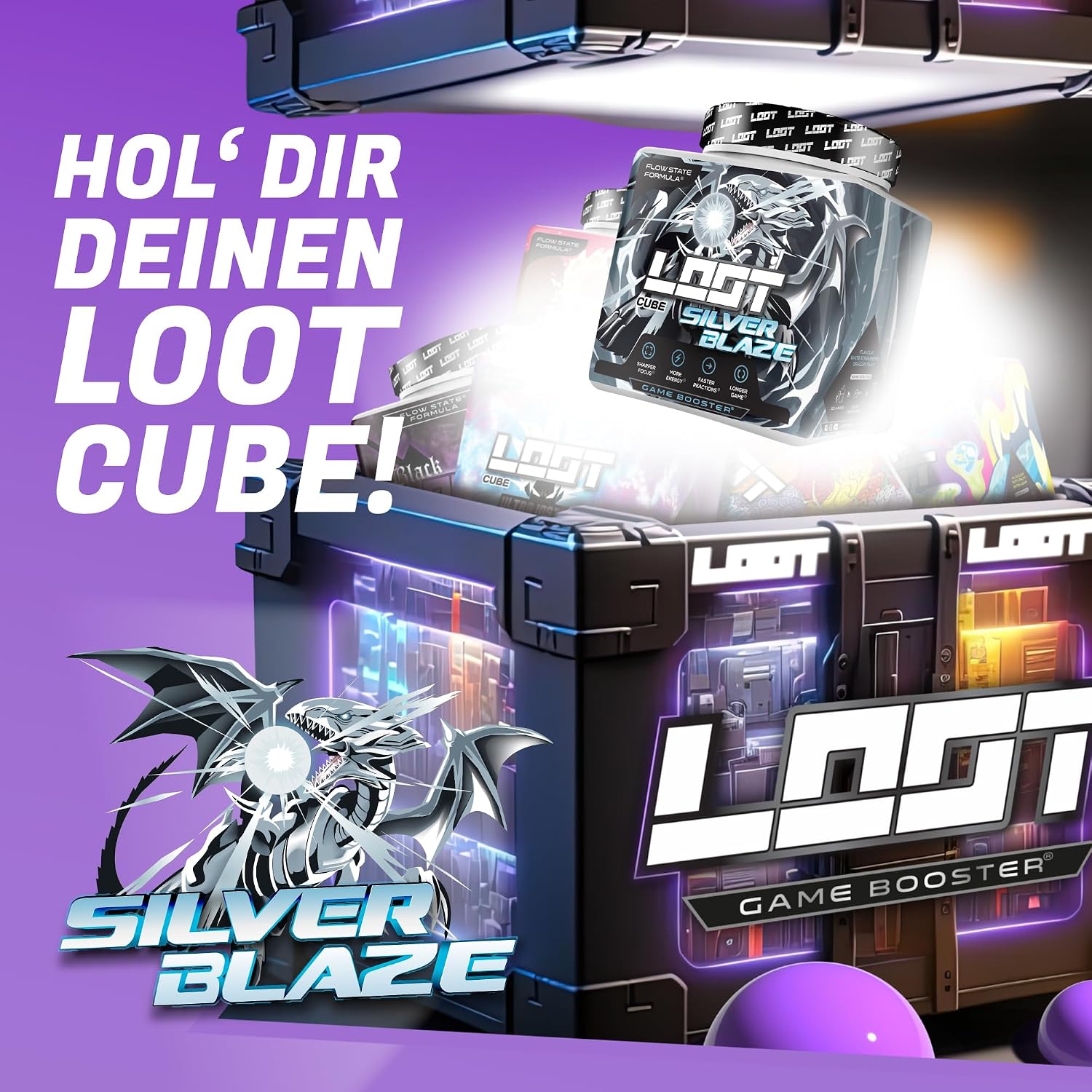 Detalle 2 de LOOT Gaming Energy Booster Silver Blaze – Flow-State-Formel für Konzentration & Ausdauer