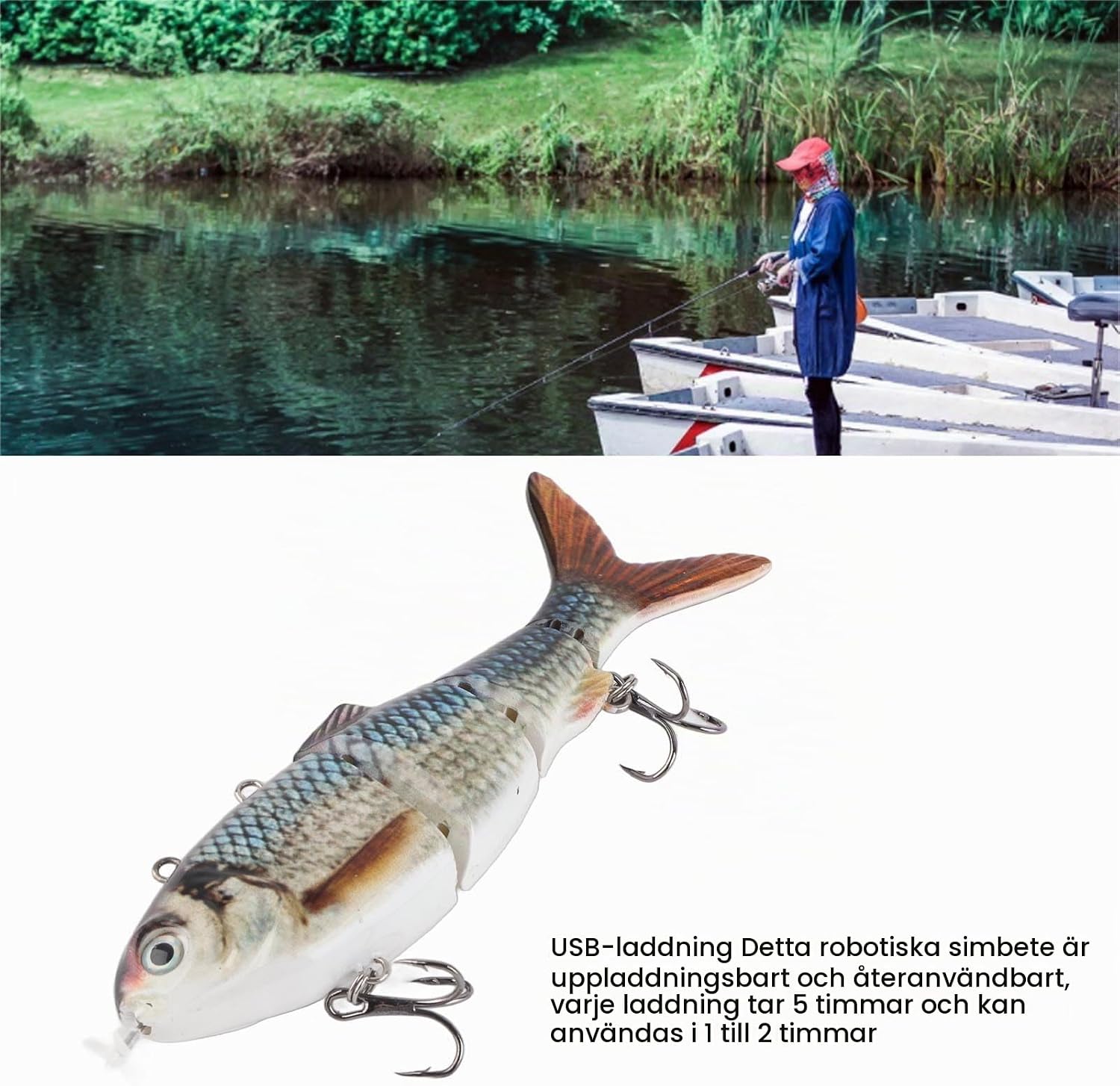 Thumbnail 1 de Akozon Akozonoaseu5gnr4 elektriskt fiskedrag med grön LED och flerledad kropp