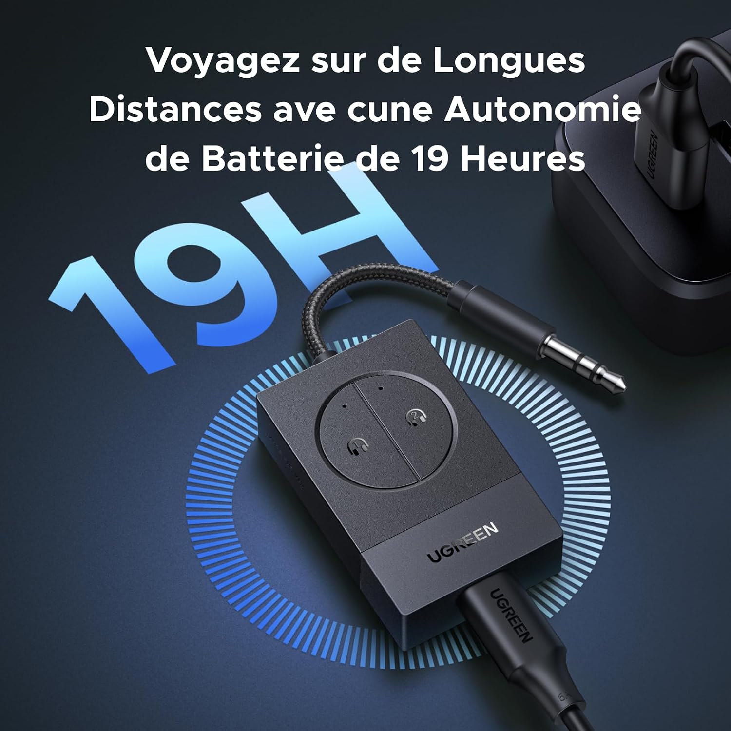 Detalle 1 de UGREEN Émetteur Jack Bluetooth 5.4 300mAh