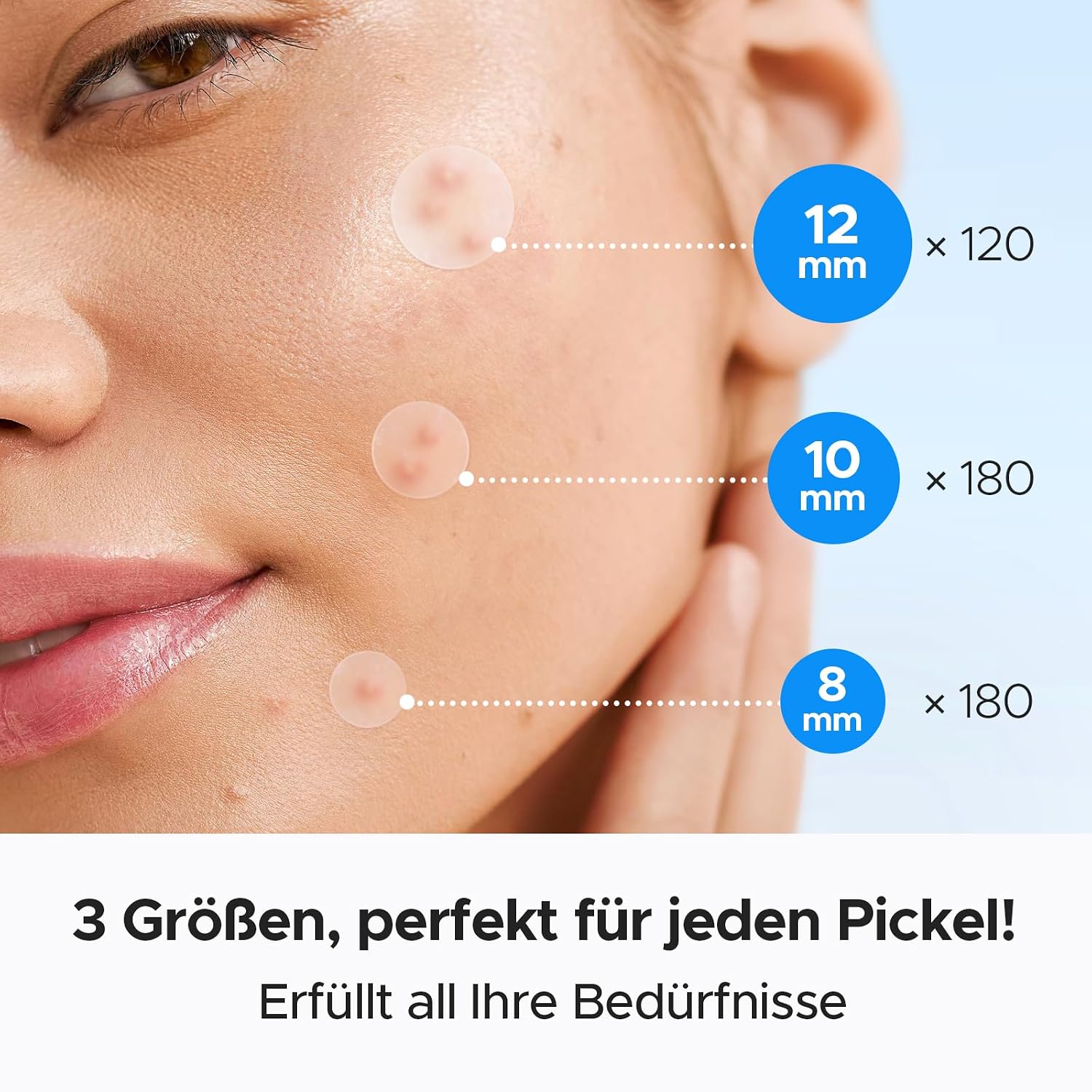 Detalle 2 de LitBear Pickel Patch Großpack – 480 Hydrokolloid-Patches in 3 Größen (8/10/12 mm) für alle Hauttypen