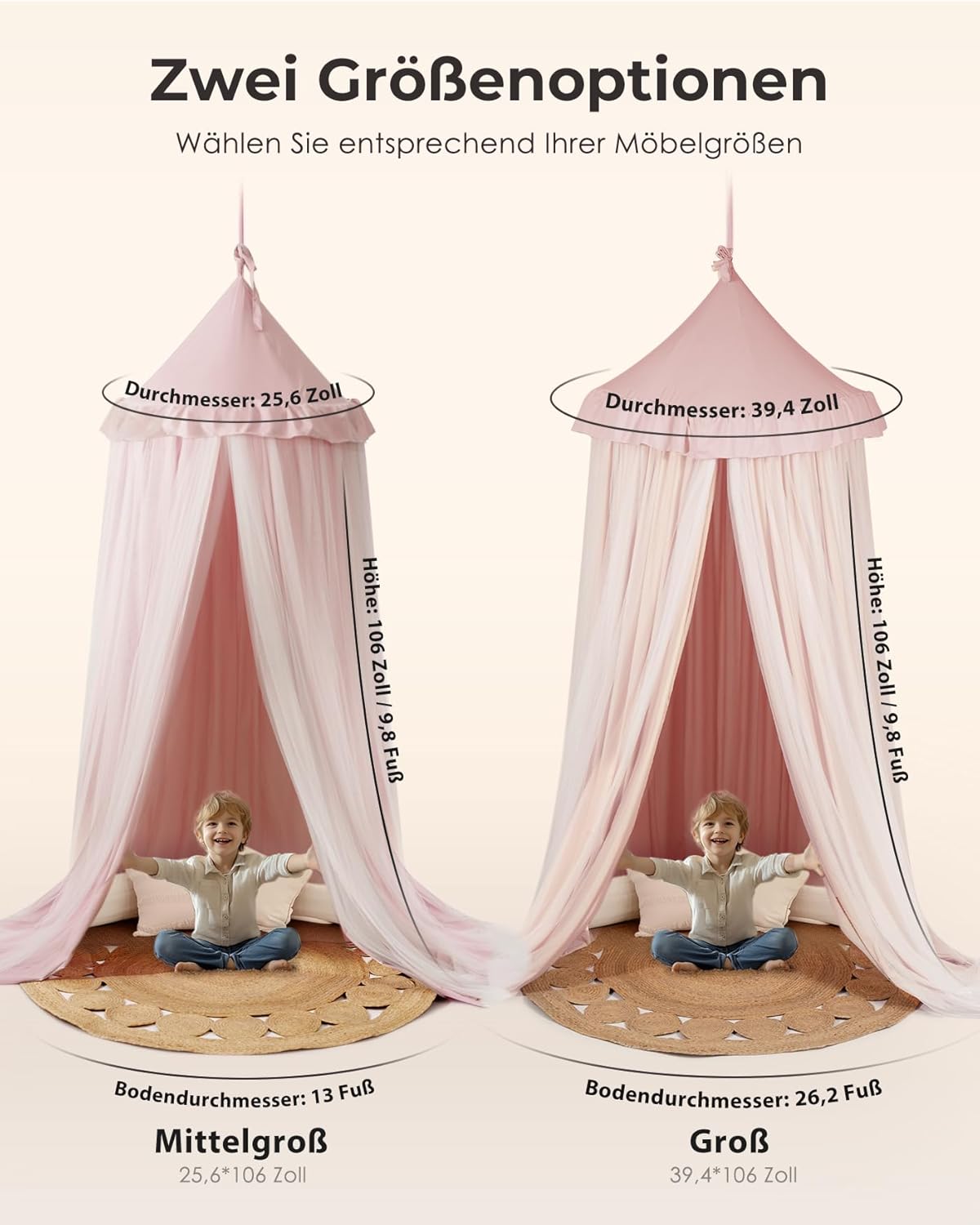 Thumbnail 4 de Mallify Moskitonetz Betthimmel mit Sternenlichtern – zweilagiges, atmungsaktives Bettüberdach in Rosa