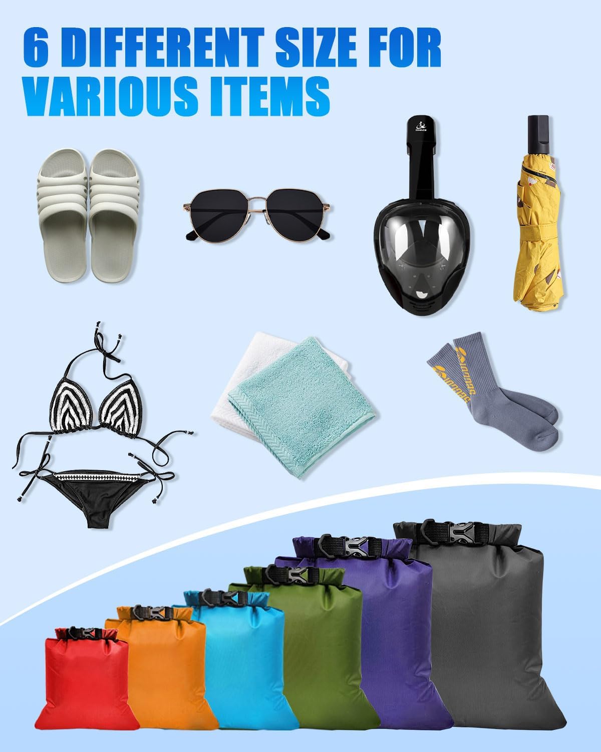 Thumbnail 5 de Evolpor 6-Piece Waterproof Dry Bag Set (8L, 5L, 3.5L, 3L, 2.5L, 1.5L) for Hiking, Camping & Fishing