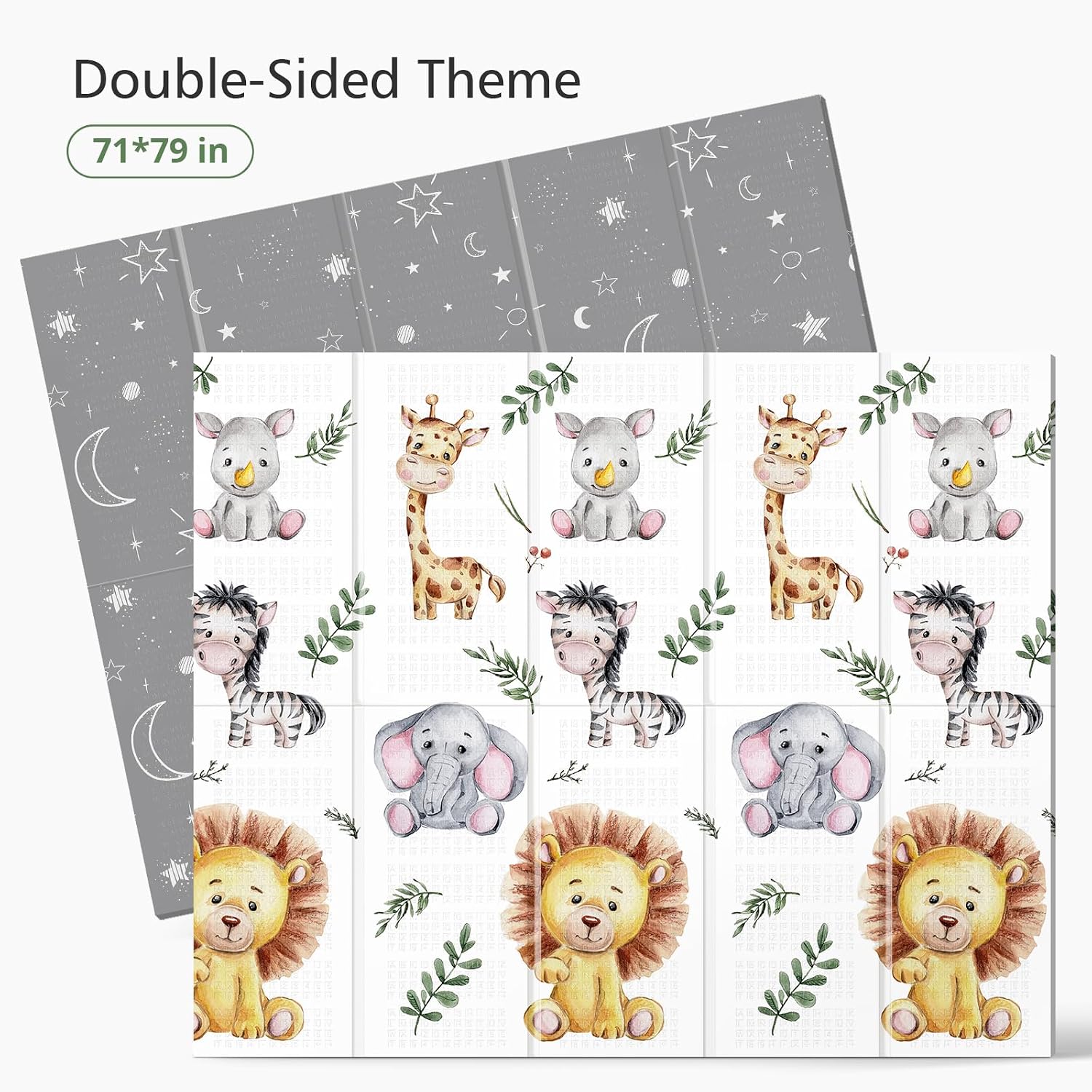 Detalle de NOONKTY 79 x 71-Inch Baby Play Mat, Foldable Waterproof XPE Foam, Giraffe & Lion