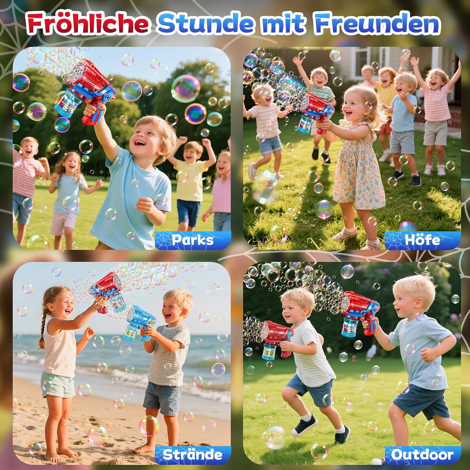 Detalle de Seifenblasenmaschine Kinder Automatische Seifenblasen Pistole mit LED-Licht (110 ml) – Blau/Rot