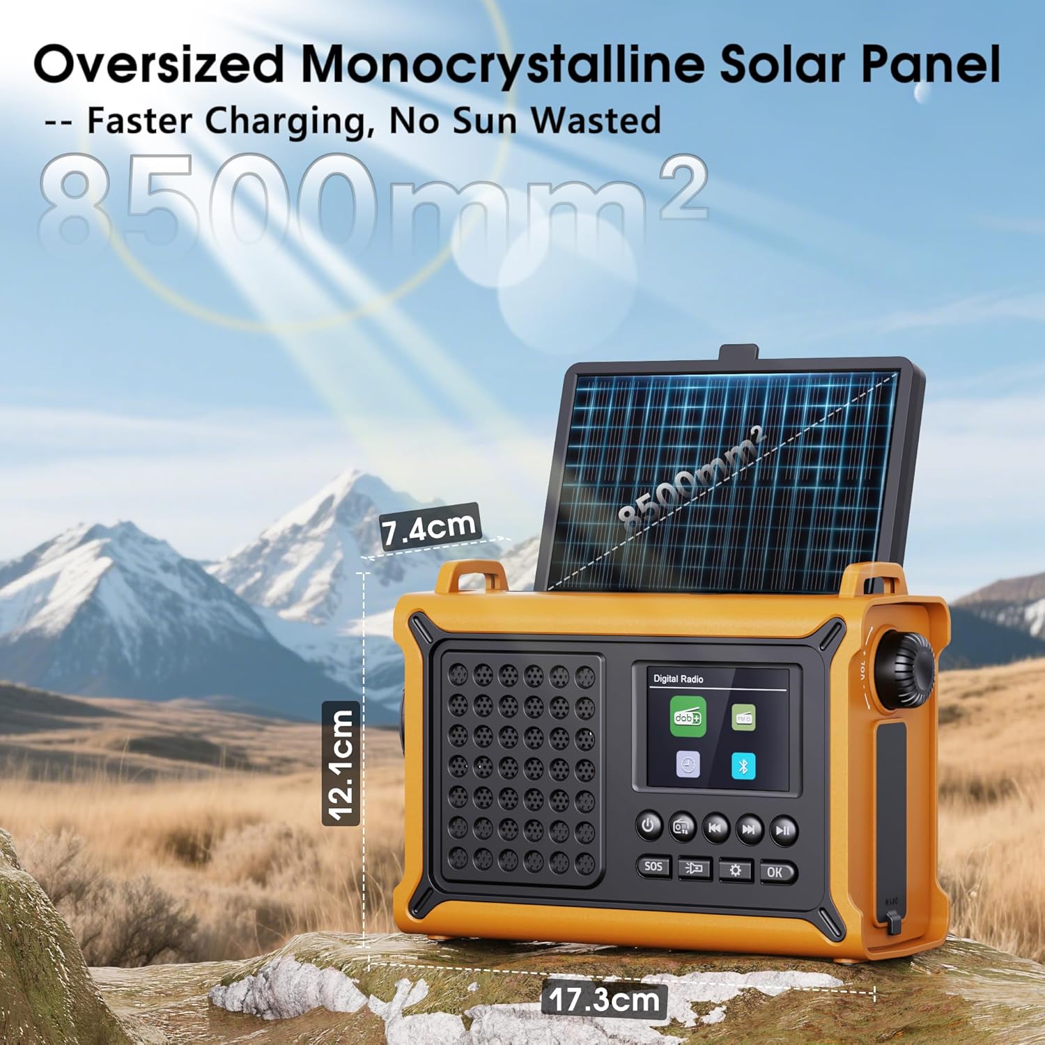 Detalle de Dab/Dab+ Radio d’urgence Portable avec énergie solaire et Bluetooth 5.0 — 12000 mAh