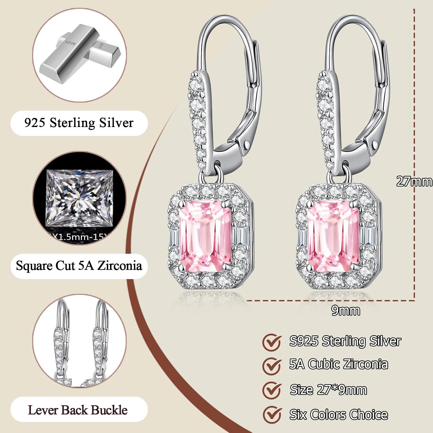 Detalle 2 de jiamiaoi 18 Karat Weißgold plattiert Ohrringe (Sterling Silber 925) mit Zirkonia, 25 mm lang