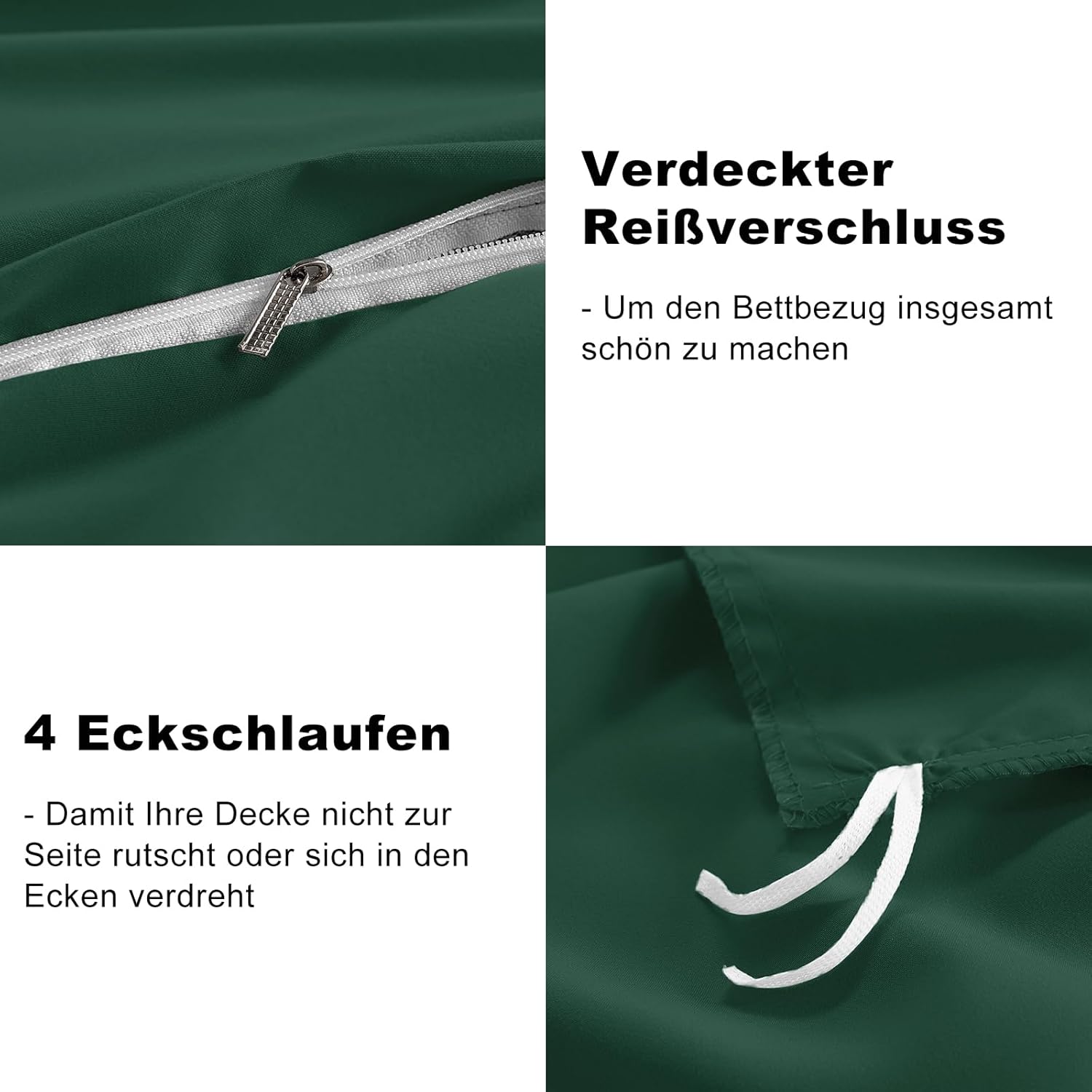 Thumbnail 5 de WAVVE Bettwäsche 135x200 cm 4-teilig Smaragdgrün – Mikrofaser mit Reißverschluss, ÖKO-TEX