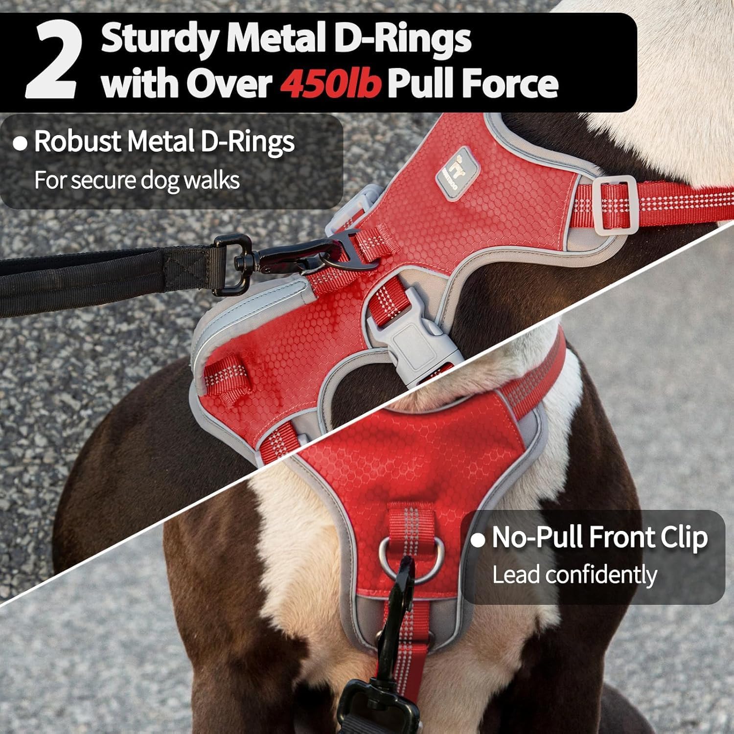 Thumbnail 4 de Huntboo Escape Proof Dog Harness (Medium) – Anti-Pull, Reflective, Adjustable with Handle (Red, Size S)