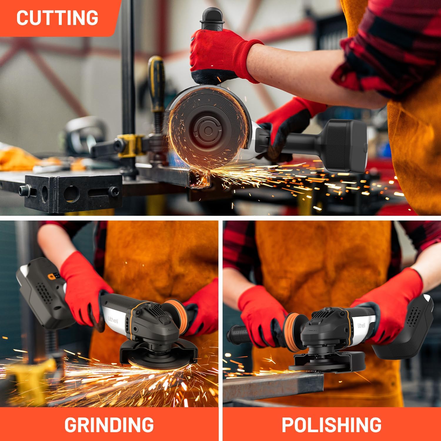 Detalle 2 de LiTHELi Angle Grinder, 20V Cordless Brushless Grinder with 4.0 Ah Battery