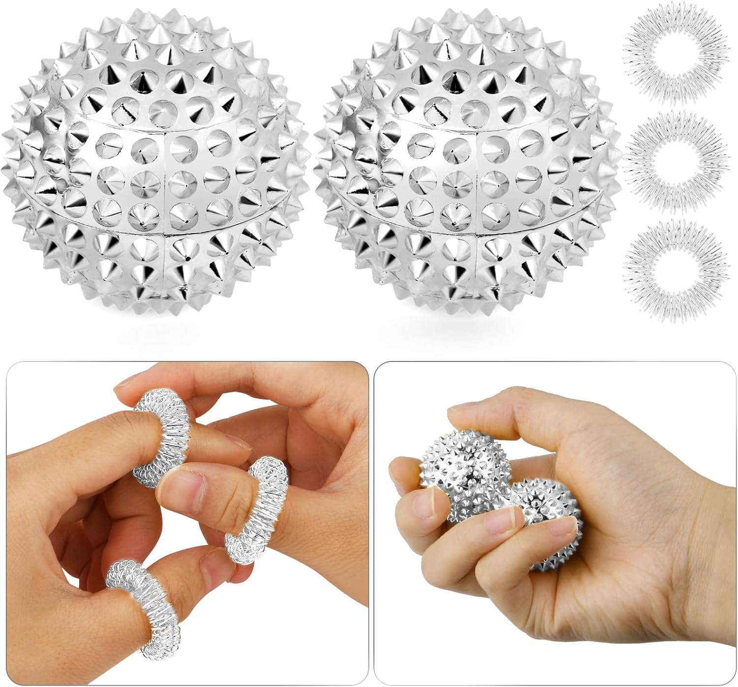 Detalle de URAQT Palline Massaggio Magnetiche con Anelli per Dita – Set 2 Palle + 3 Anelli, 4,7 cm